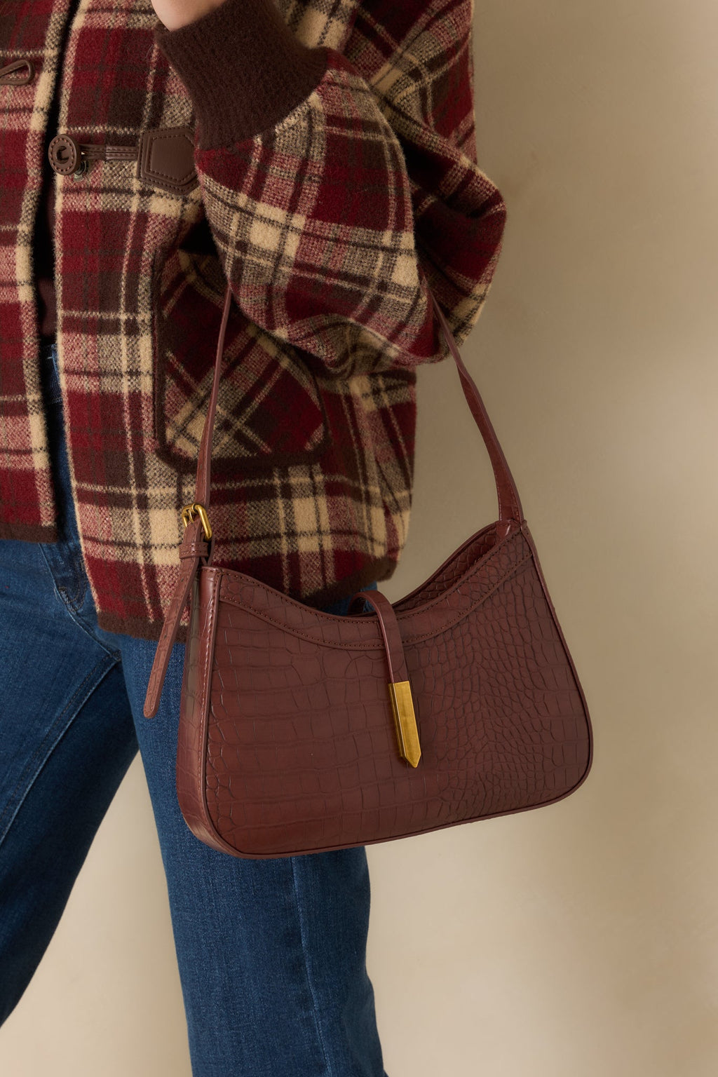 Bolso de mano de lujo de cuero marrón chocolate