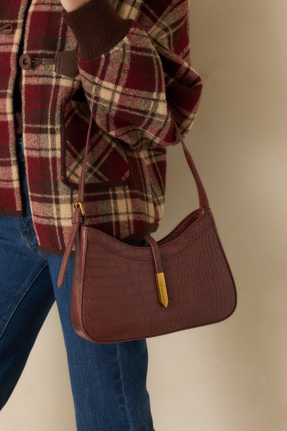 Bolso de mano de lujo de cuero marrón chocolate