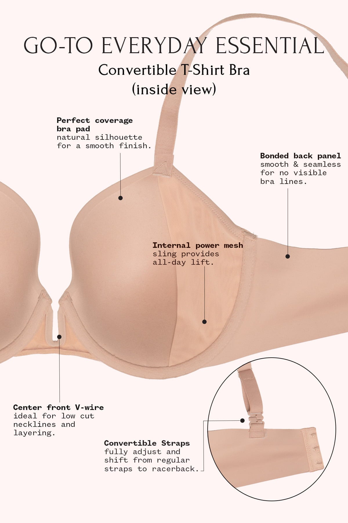Sujetador tipo camiseta convertible Lunette – Comodidad versátil y sujeción sin costuras