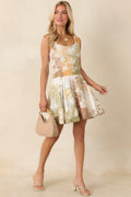 Vestido mini plisado con estampado tropical de playa multicolor Aylaya Nevaeh