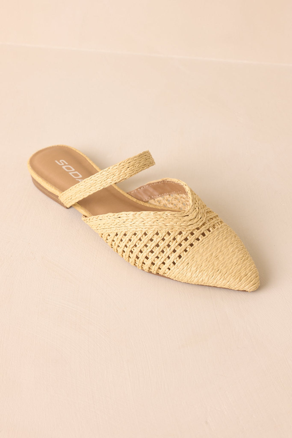 There She Goes Mules elegantes de rafia tejida con punta
