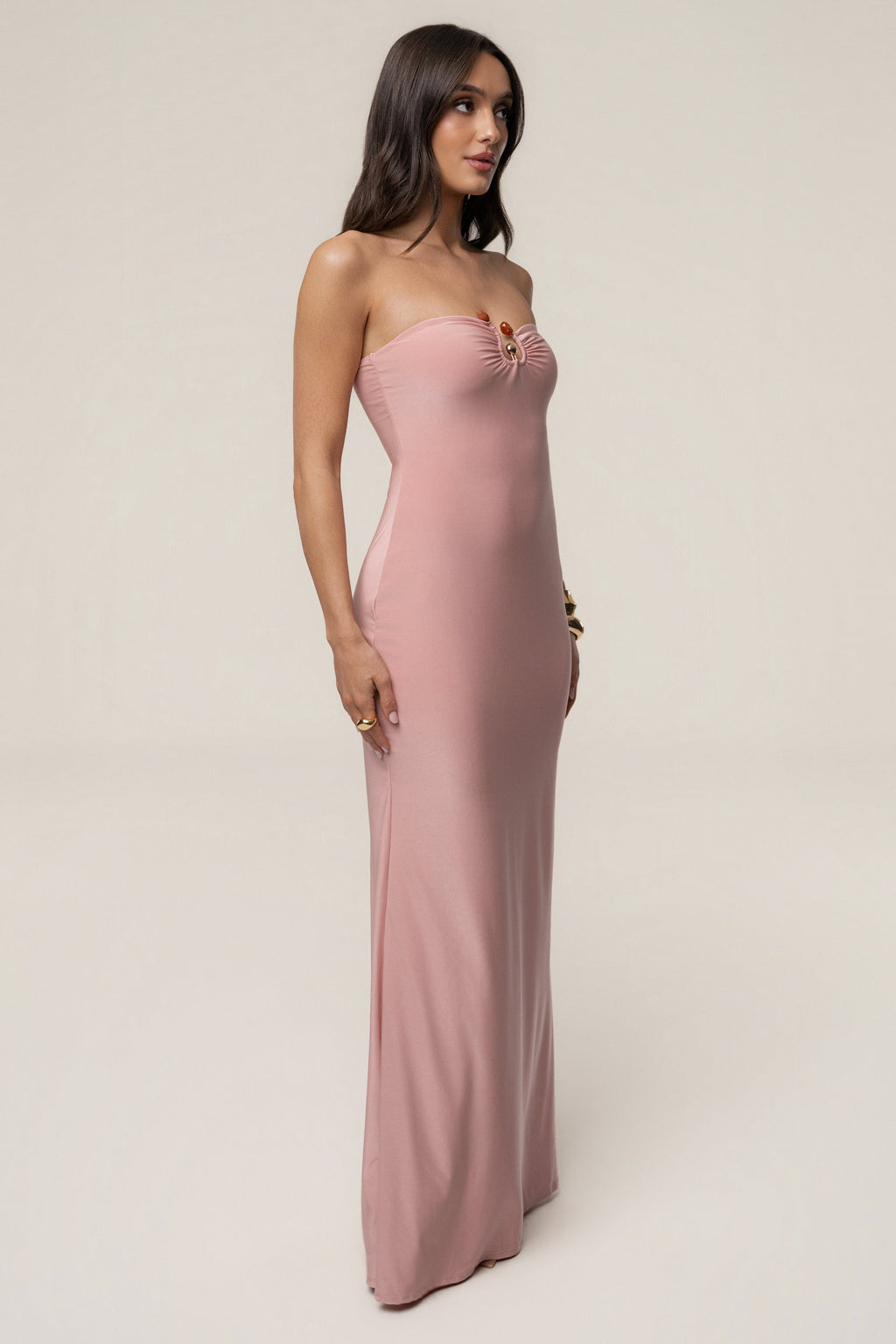 Vestido largo Serene rosa empolvado
