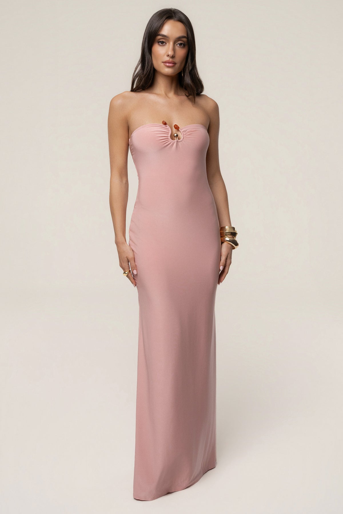 Vestido largo Serene rosa empolvado