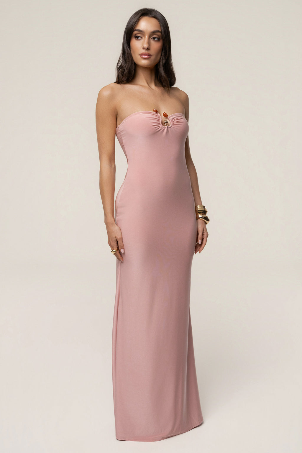 Vestido largo Serene rosa empolvado