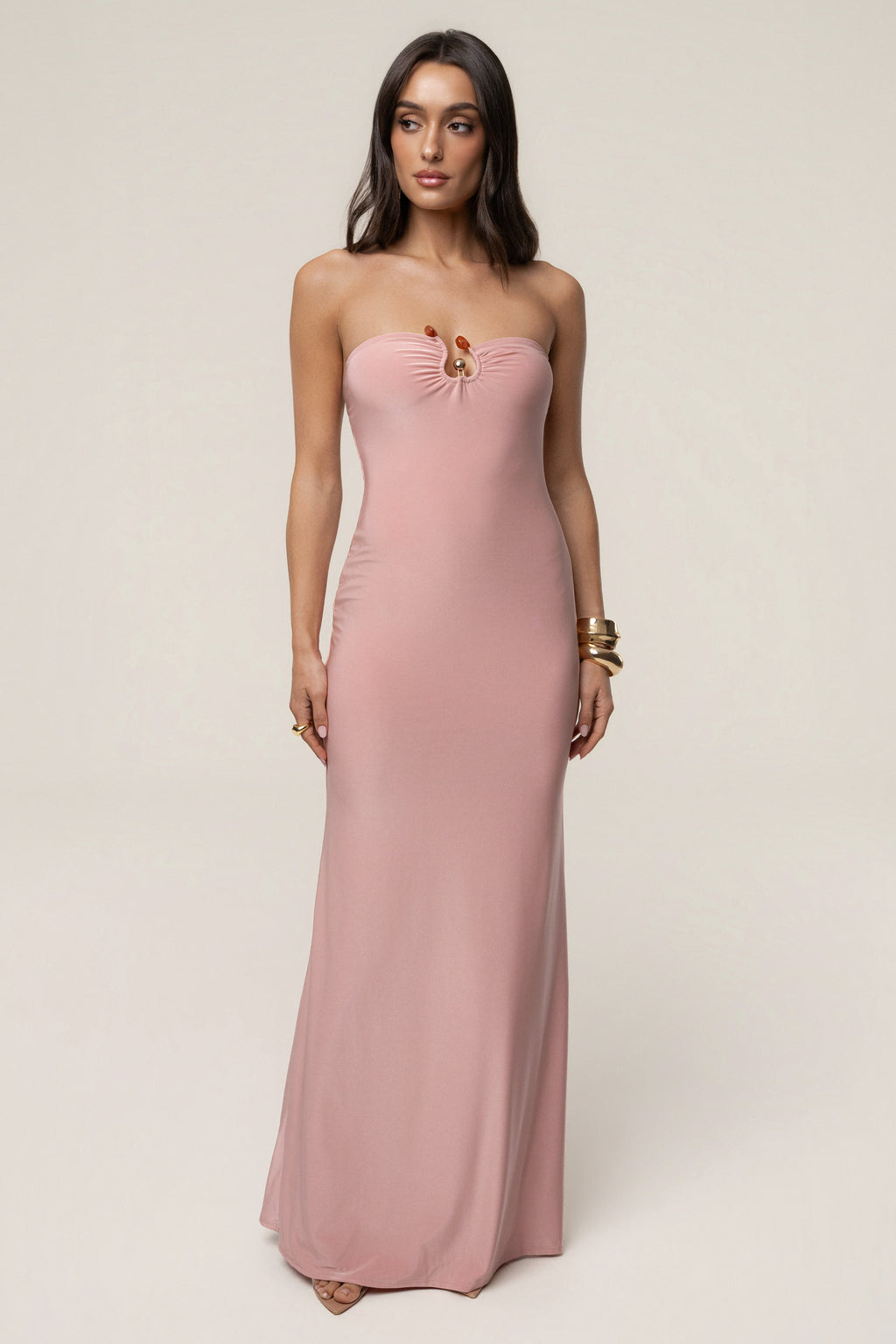 Vestido largo Serene rosa empolvado