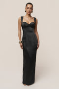 Vestido largo de satén negro Amour