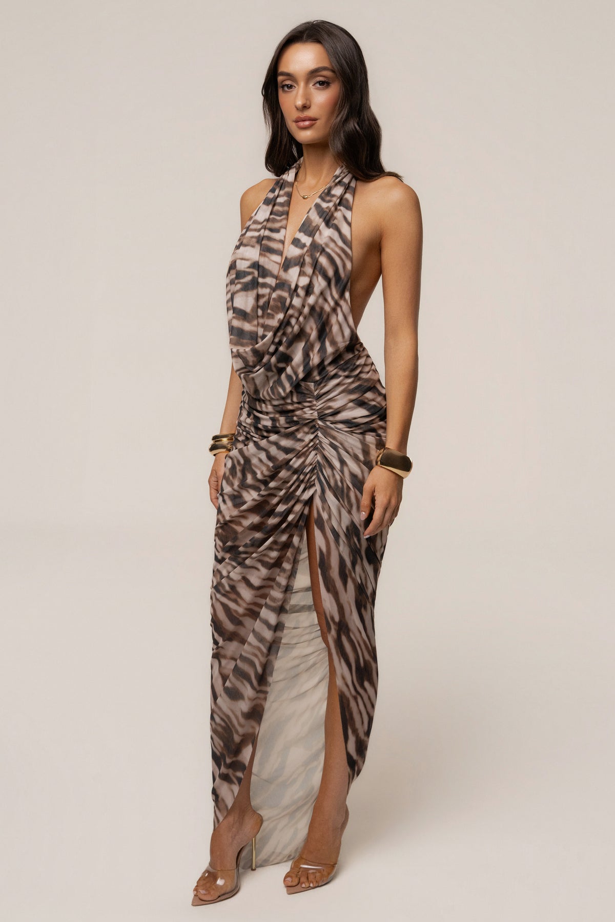 Vestido halter Ariana estampado de cebra
