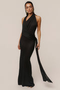 Vestido largo negro drapeado Miranda