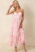 Vestido maxi romántico rosa floral con bustier Love Me Softly