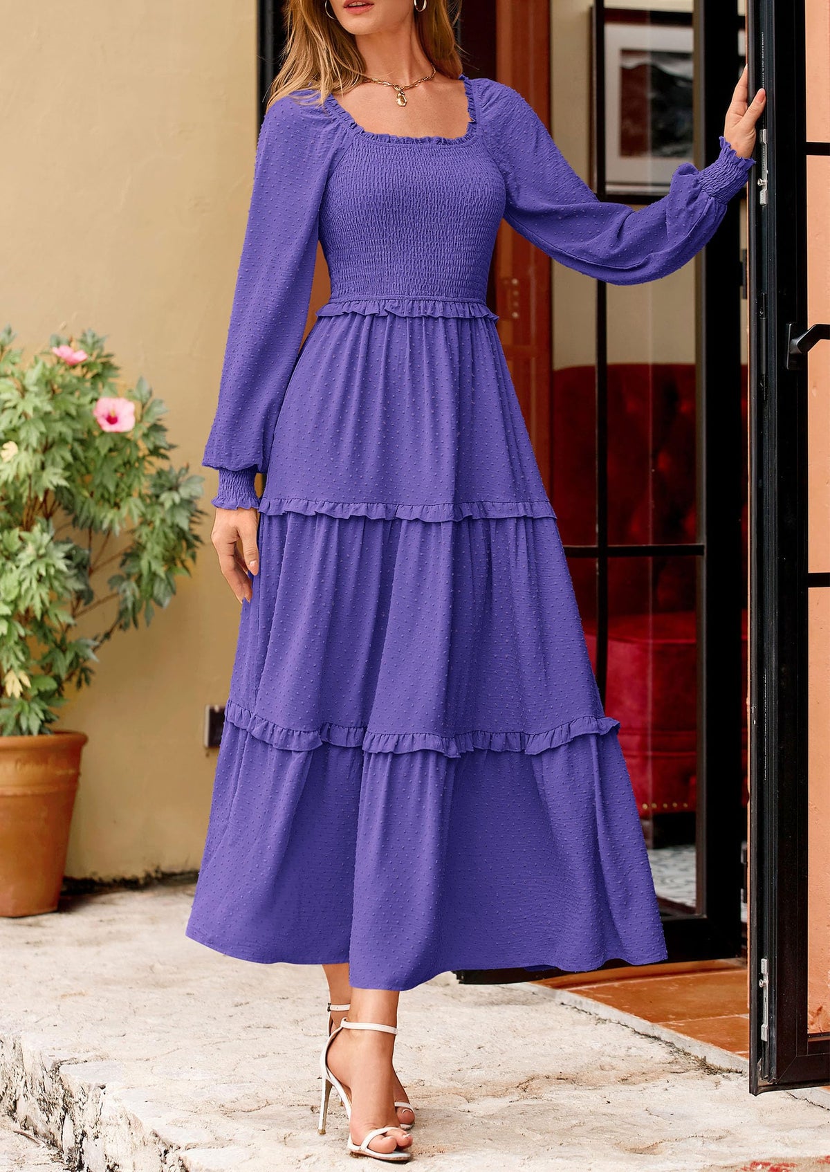 Vestido largo de plumetis