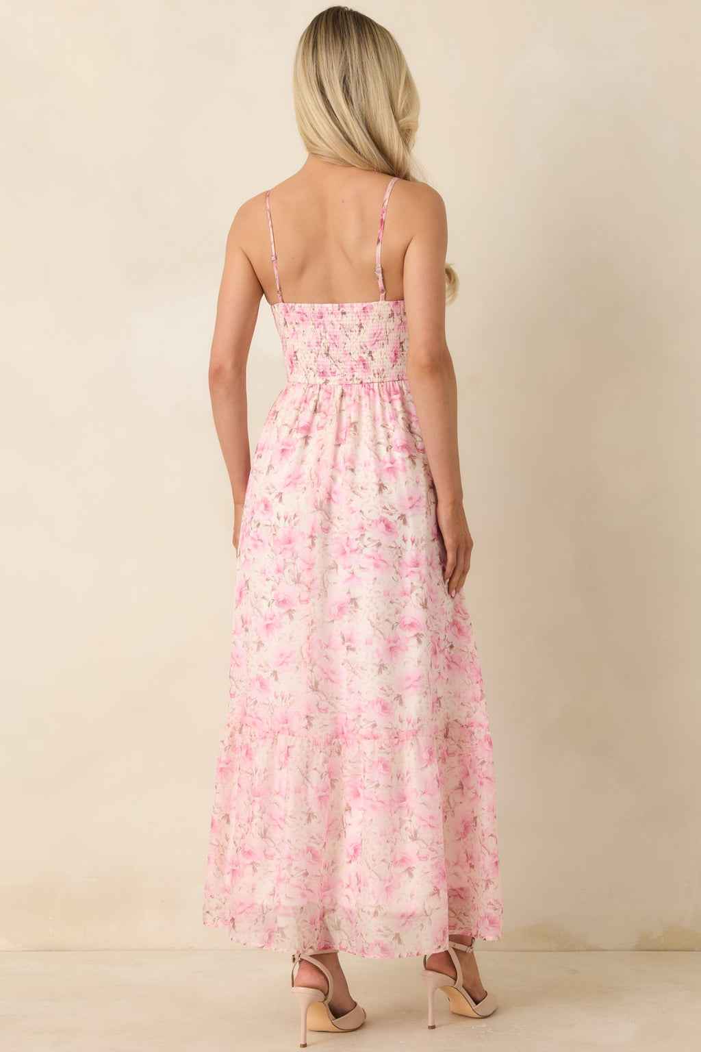 Vestido maxi romántico rosa floral con bustier Love Me Softly