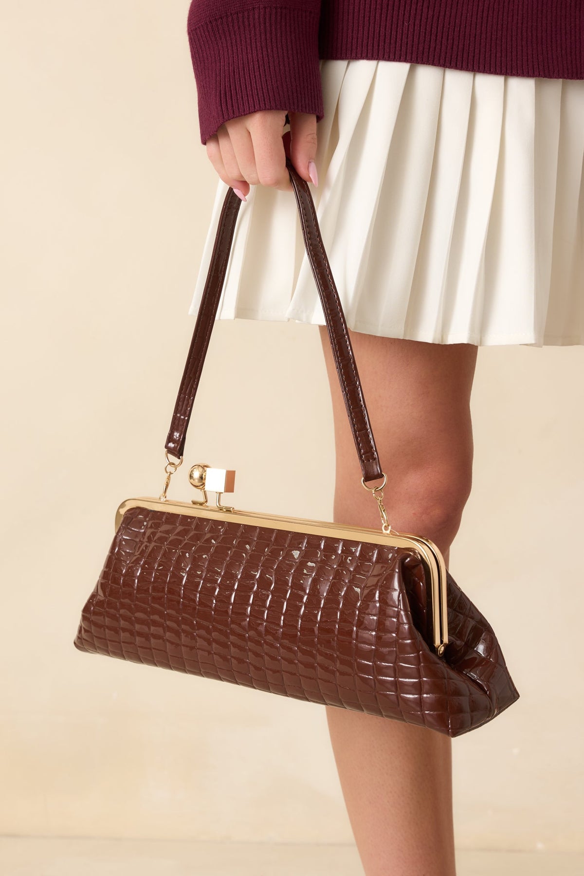 Bolso de mano de cuero marrón chocolate