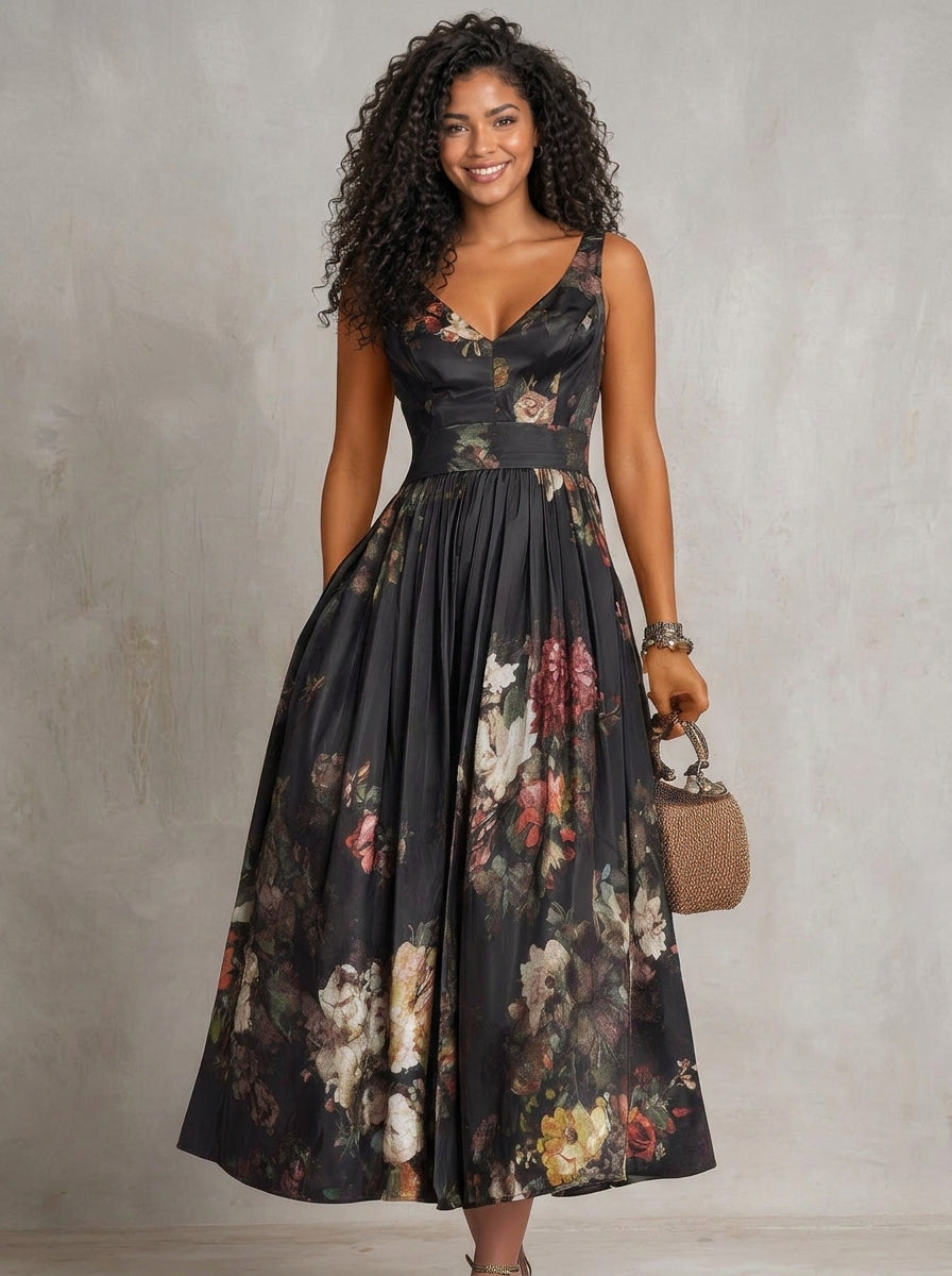 Vestido negro floral