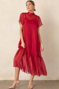 Elegante vestido largo de organza rojo