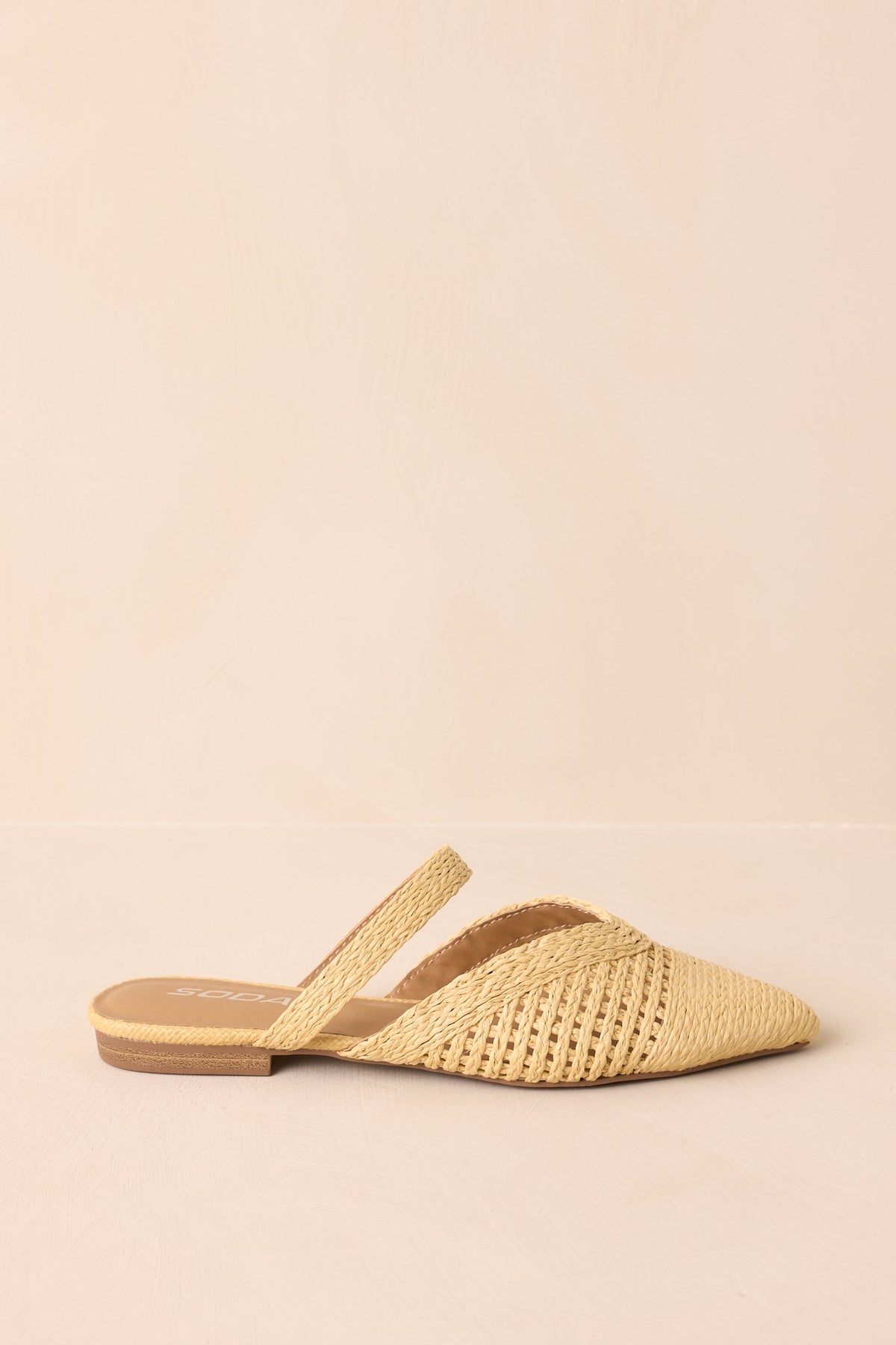 There She Goes Mules elegantes de rafia tejida con punta
