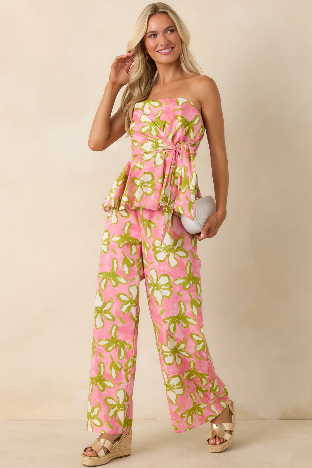 Flower Power Move Top de algodón rosa con peplum y estampado floral