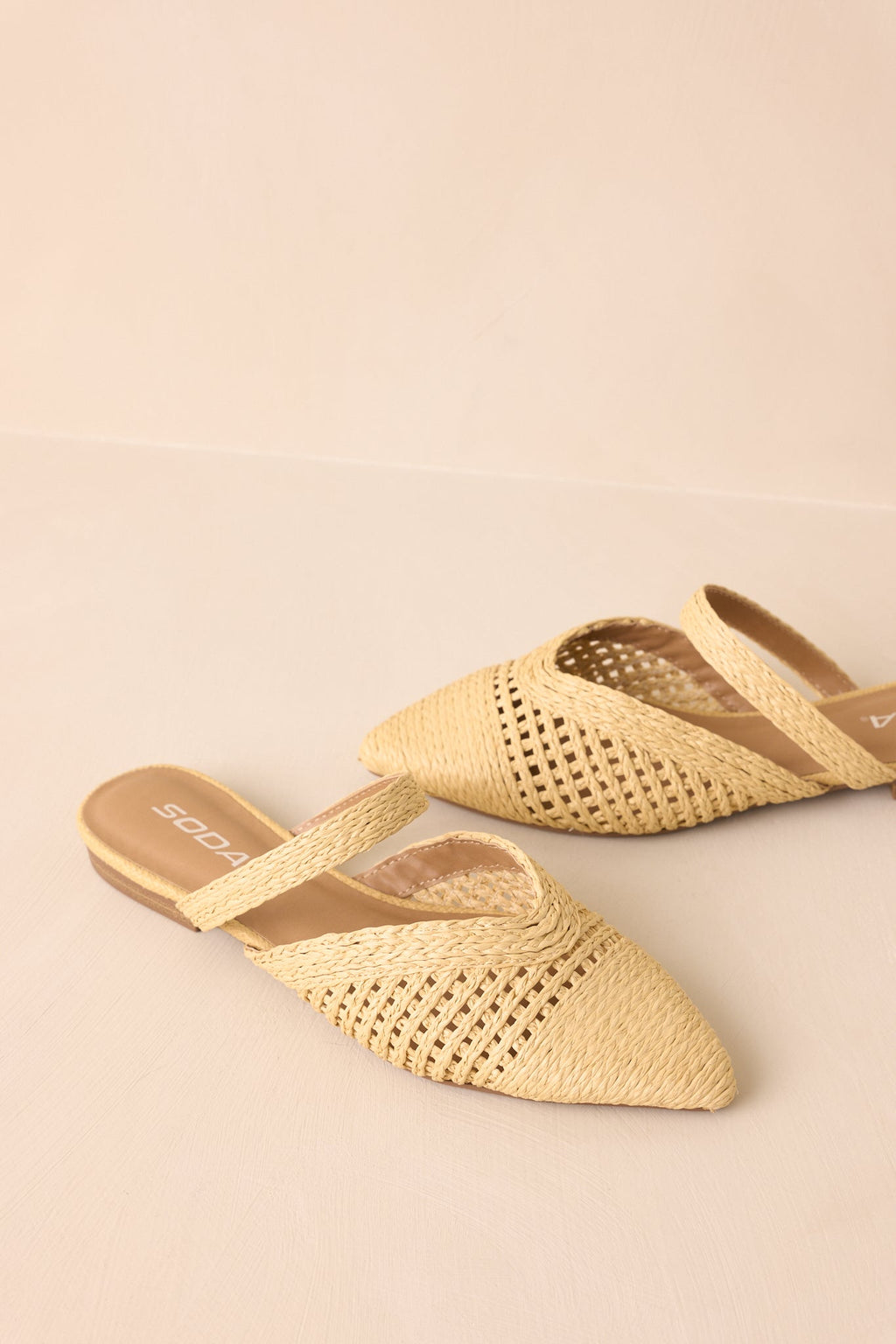 There She Goes Mules elegantes de rafia tejida con punta
