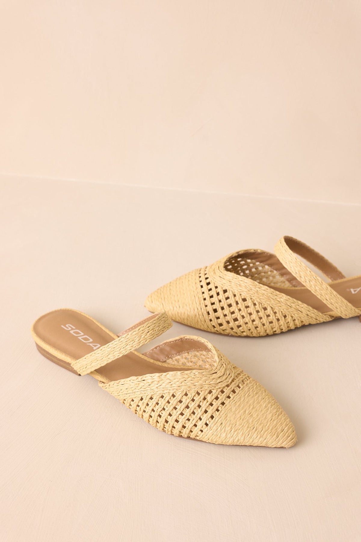 There She Goes Mules elegantes de rafia tejida con punta