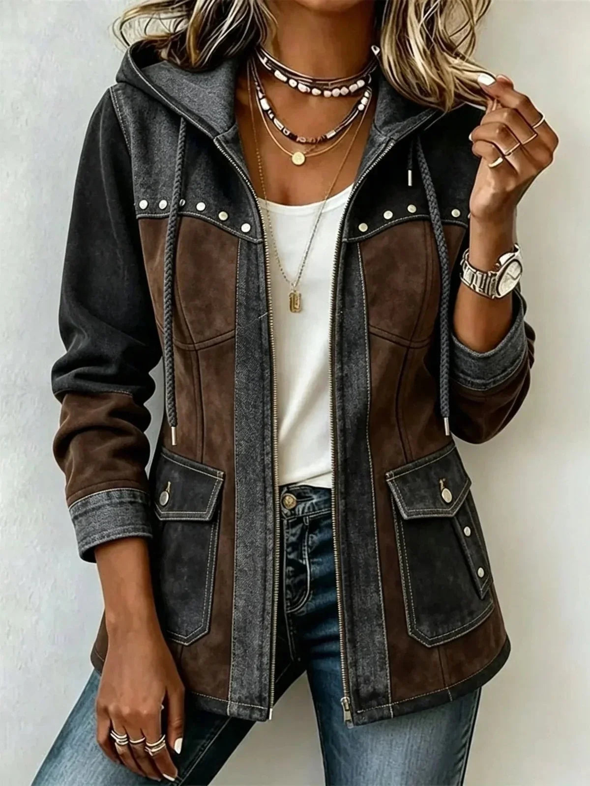 Chaqueta bicolor capucha