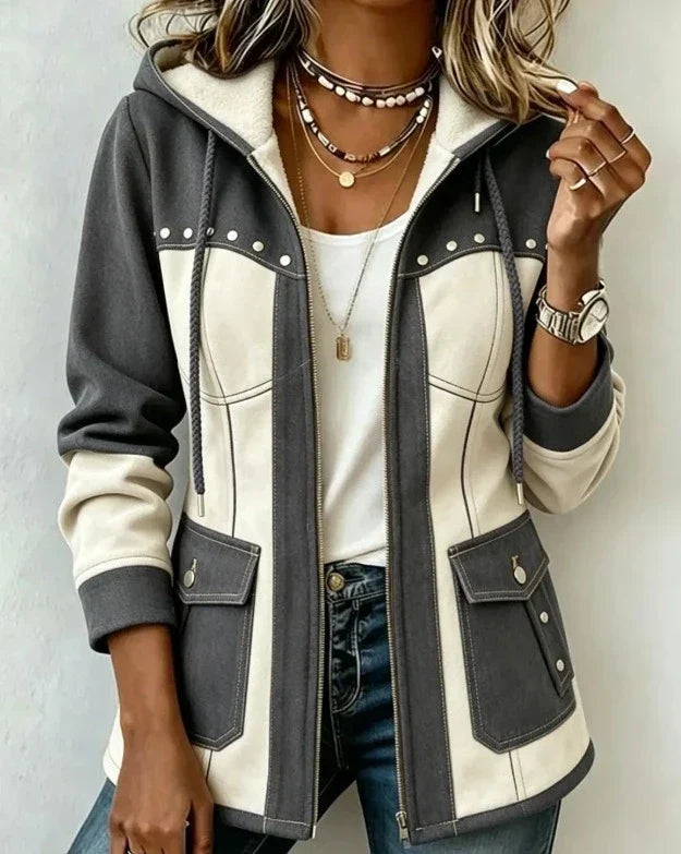 Chaqueta bicolor capucha