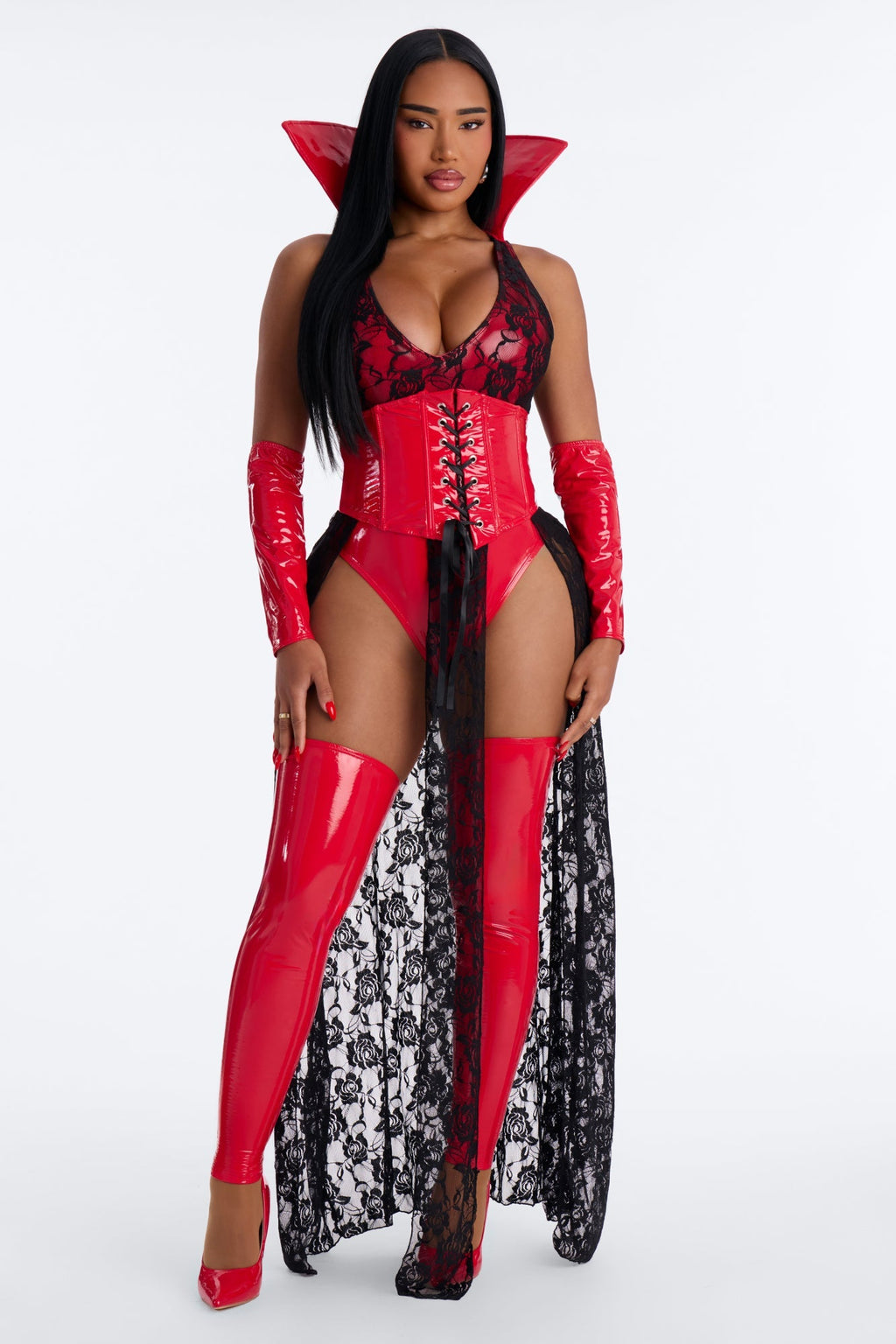 Conjunto de disfraz de Halloween Seductive Fang de 5 piezas – conjunto rojo y negro