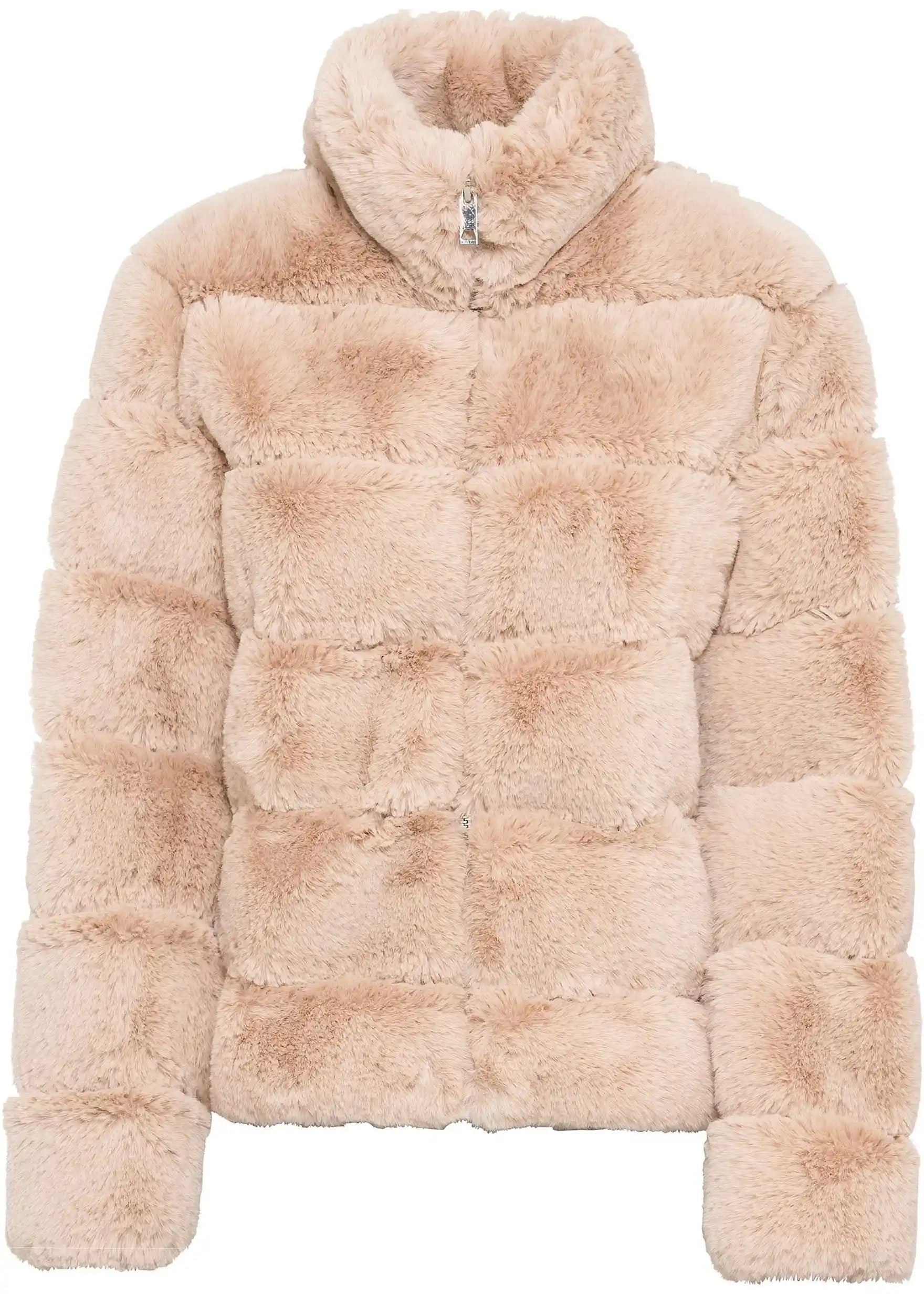 Chaqueta corta de pelo sintético beige rosa