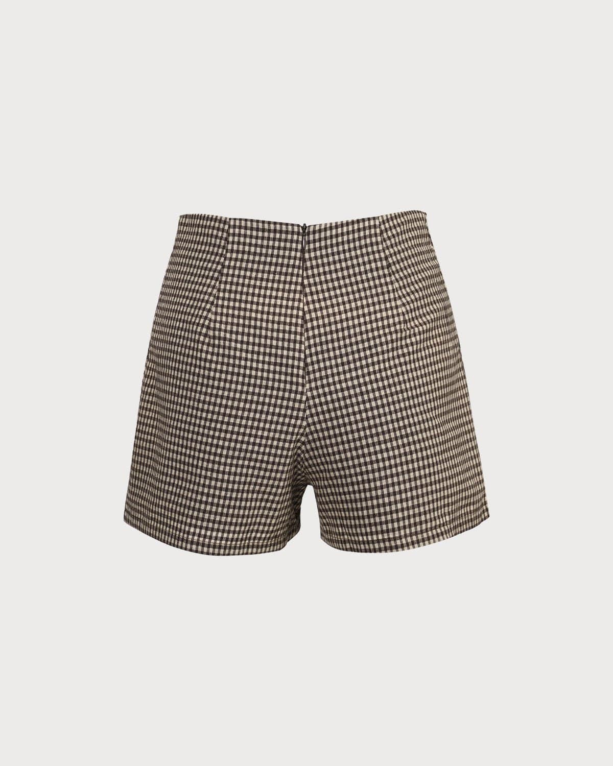 Shorts de cuadros marrones de cintura alta