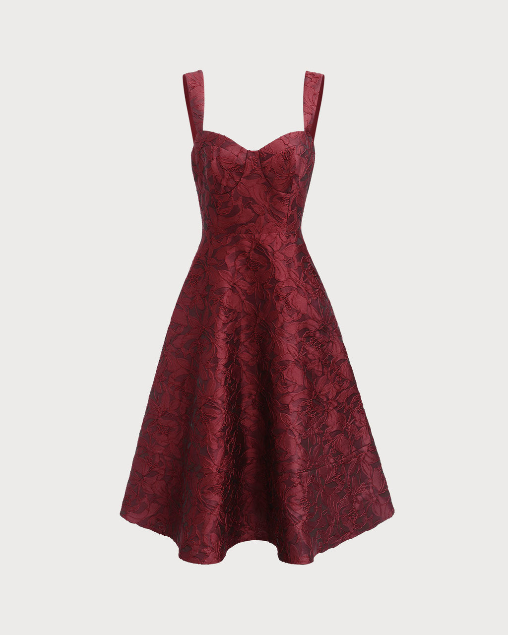 Vestido rojo de jacquard con escote corazón