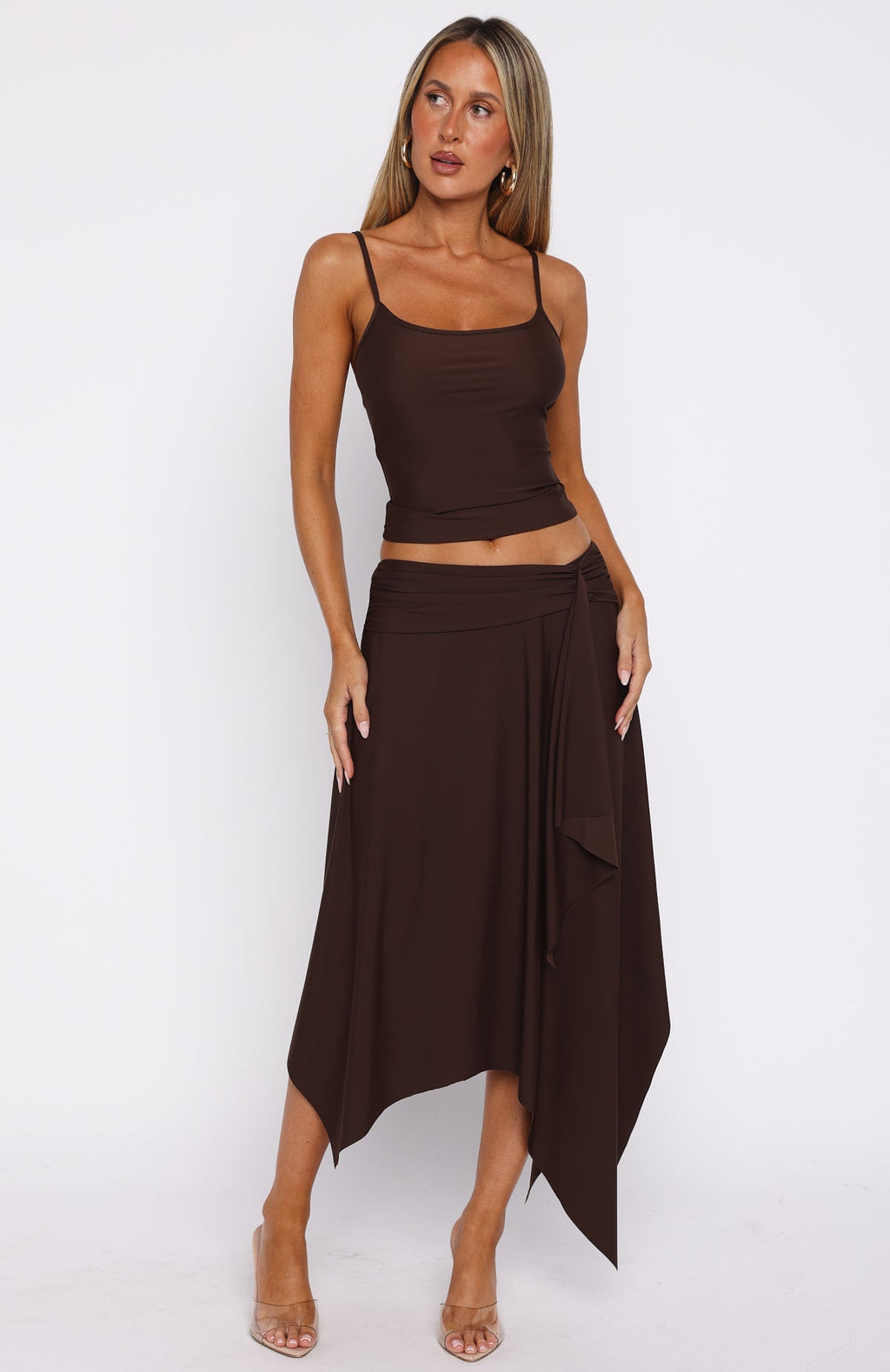 Falda midi color chocolate