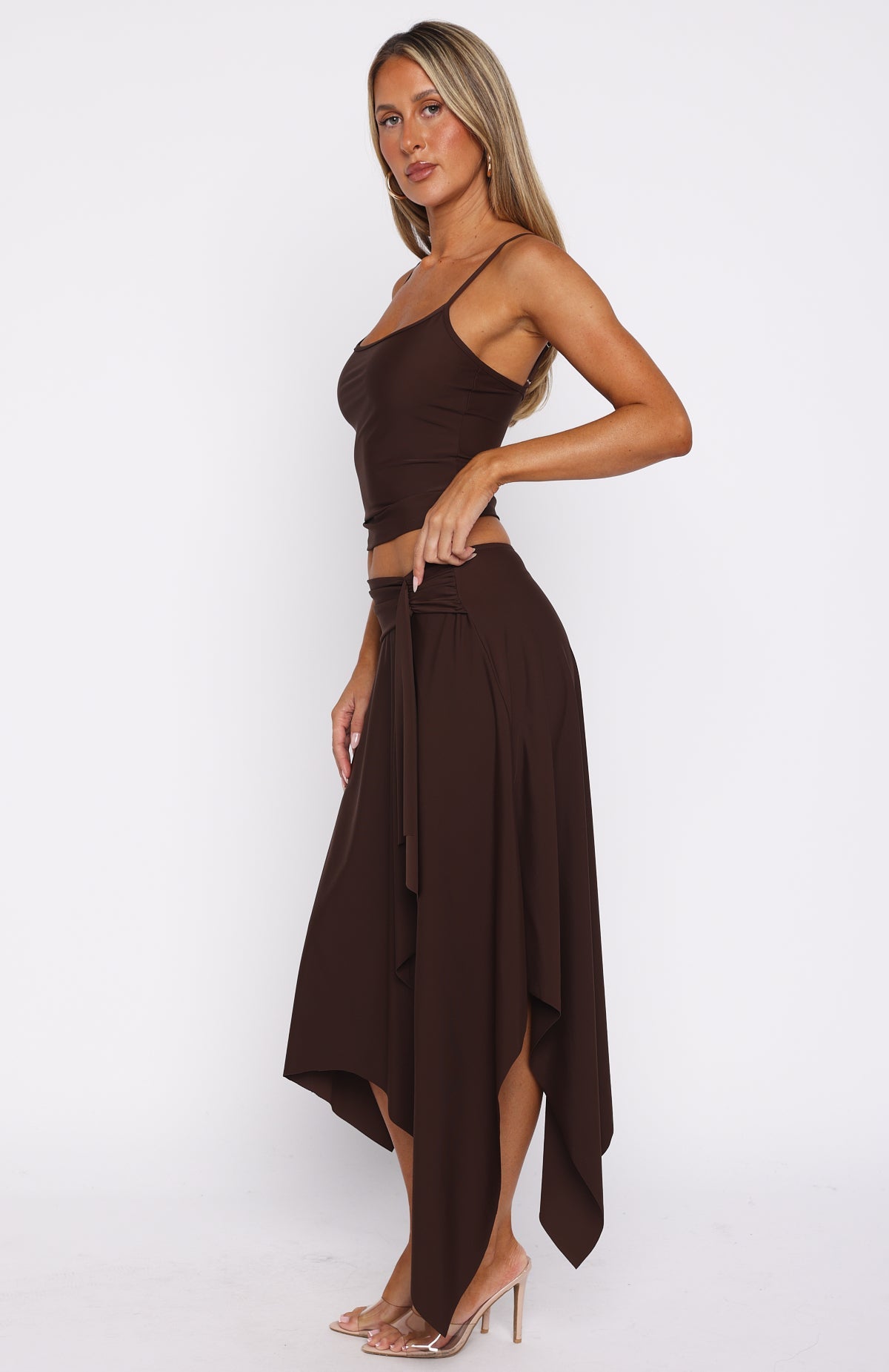 Falda midi color chocolate