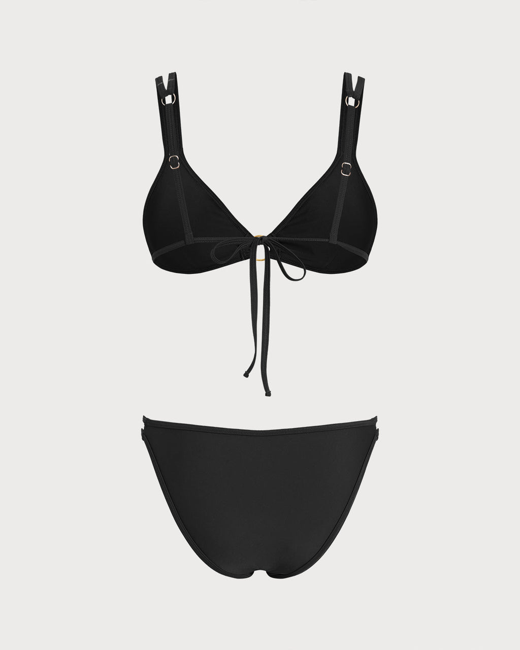 Elegante conjunto de bikini triangular negro con aro en O