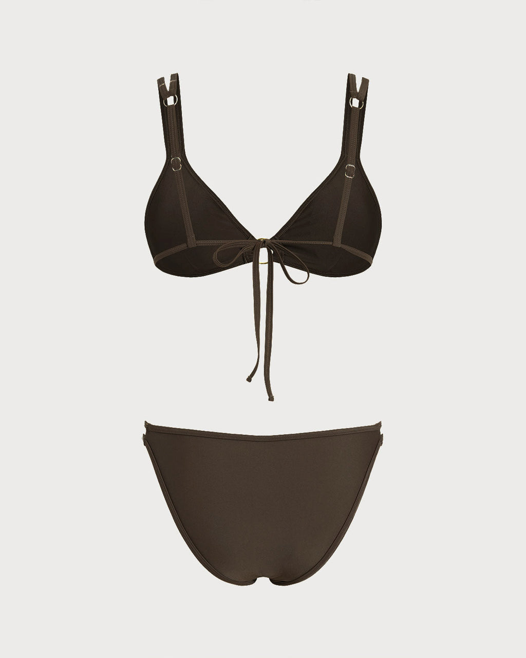 Conjunto de bikini triangular con aro color café