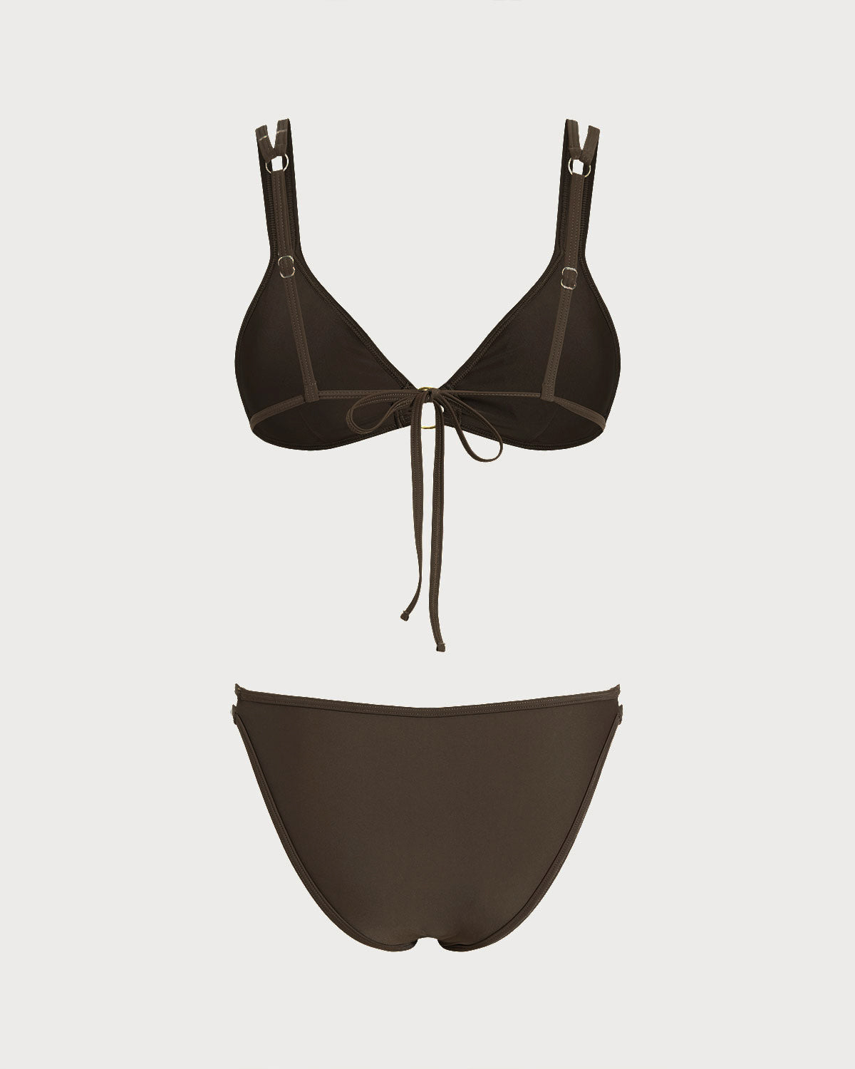 Conjunto de bikini triangular con aro color café