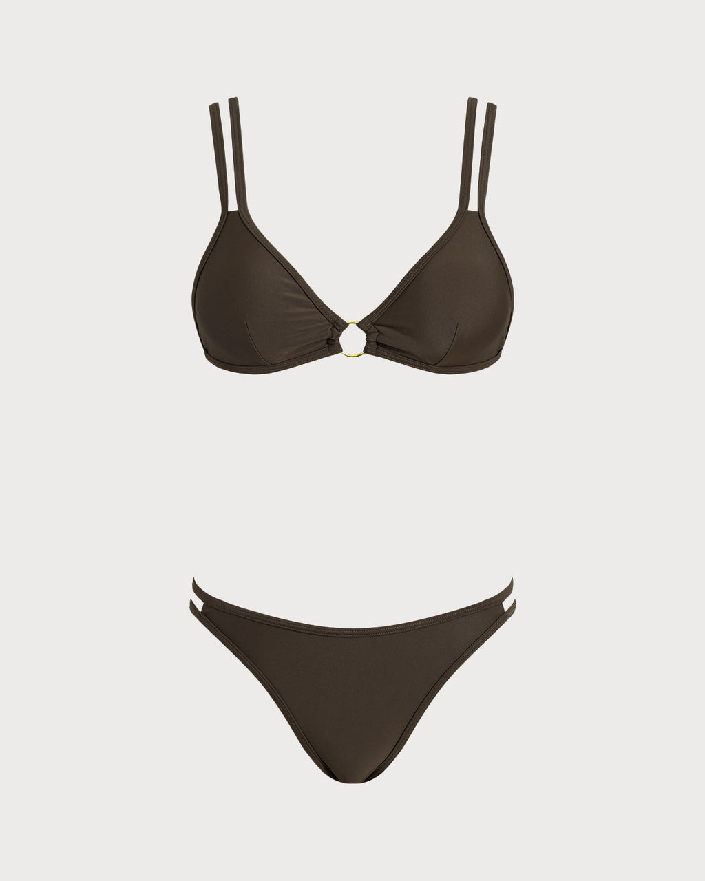 Conjunto de bikini triangular con aro color café