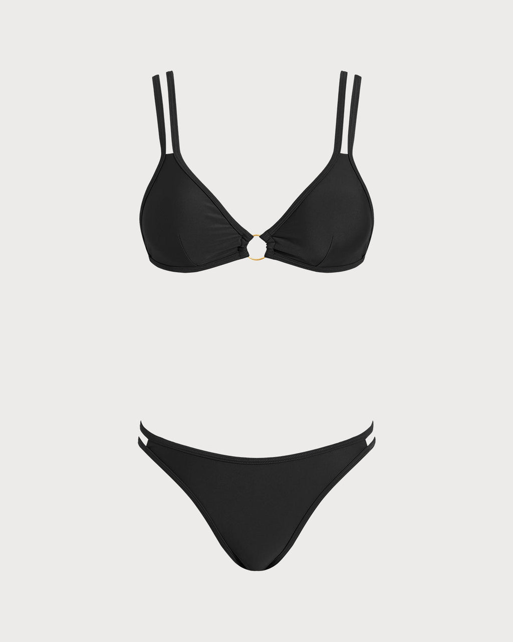 Elegante conjunto de bikini triangular negro con aro en O