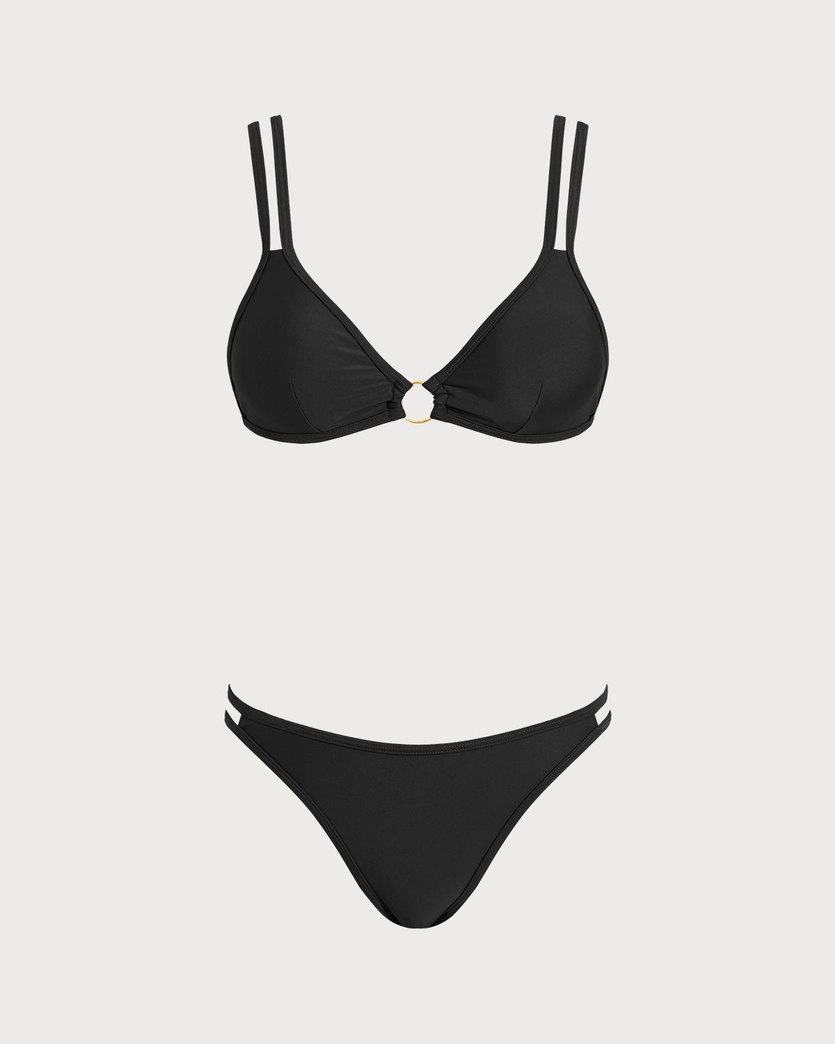 Elegante conjunto de bikini triangular negro con aro en O