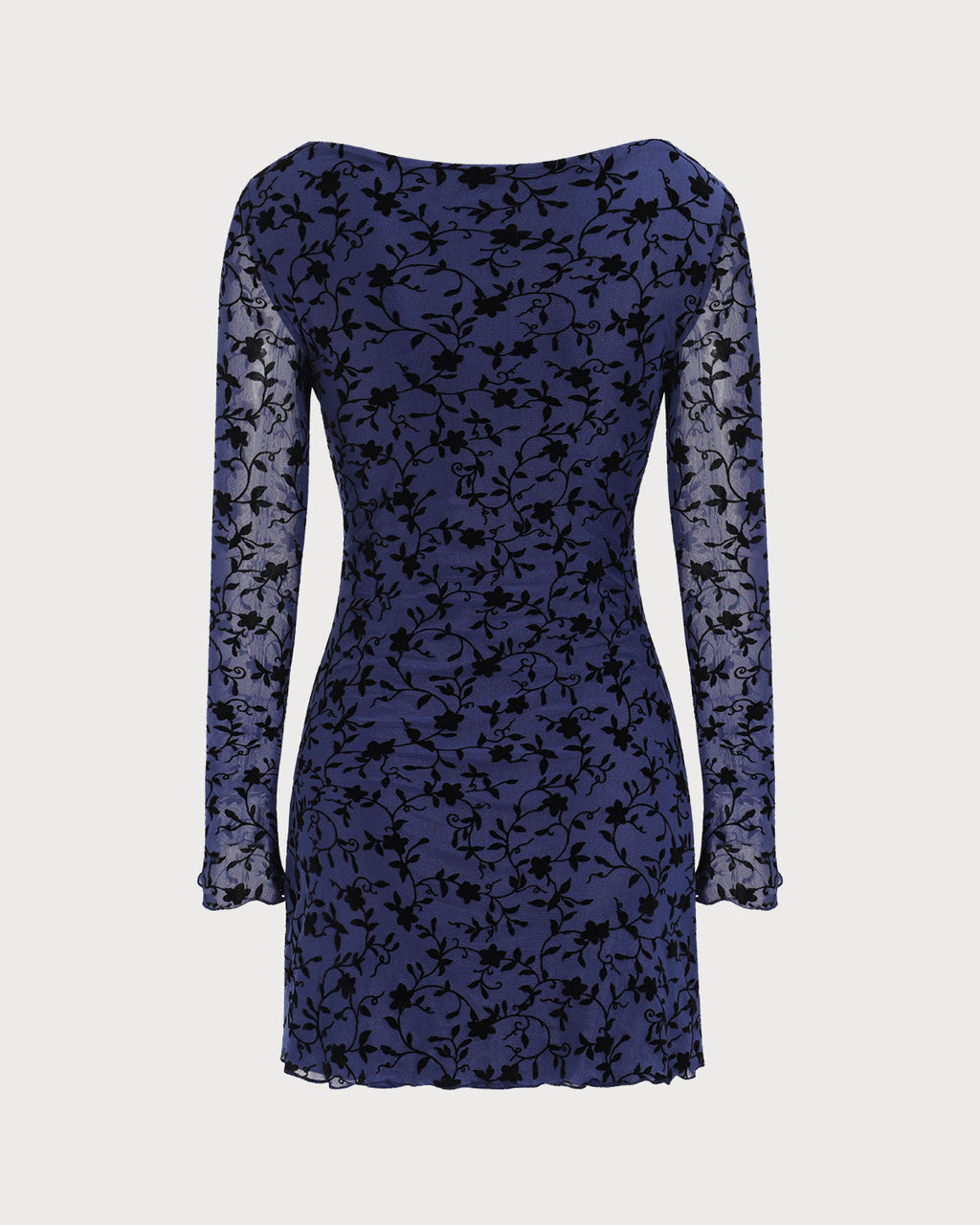 Vestido mini elegante azul transparente de manga larga para mujer