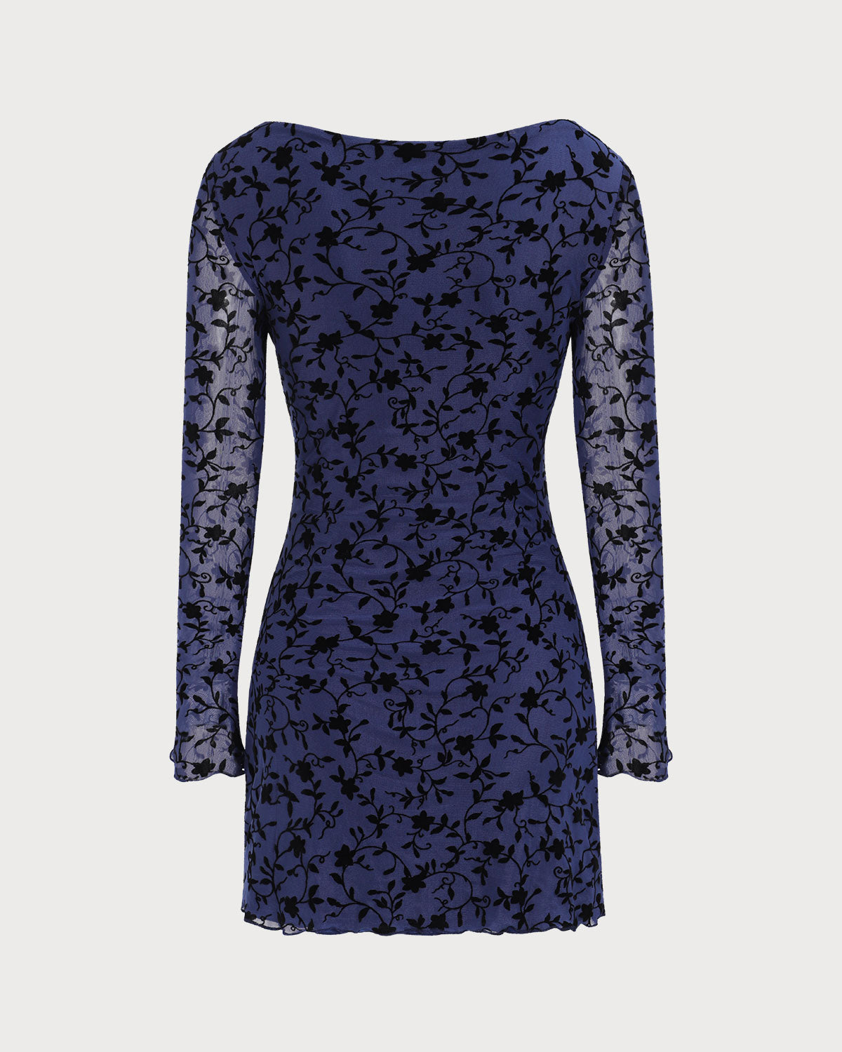 Vestido mini elegante azul transparente de manga larga para mujer