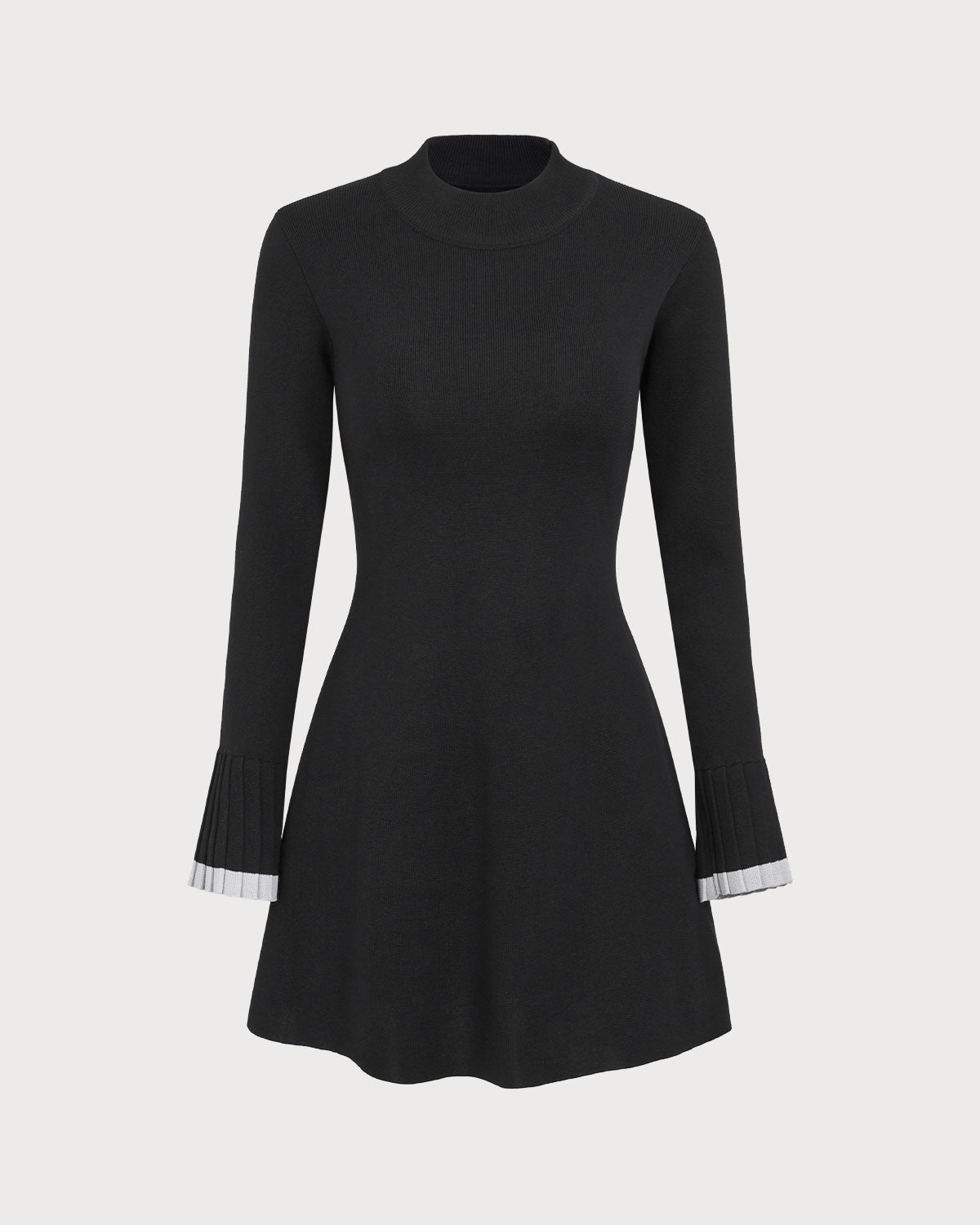 Vestido mini de suéter negro de manga larga en contraste