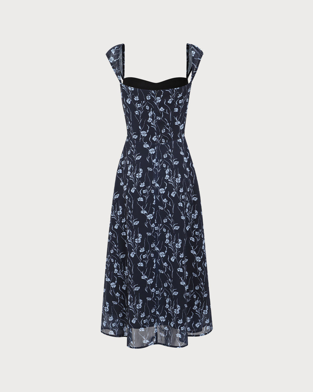 Vestido azul marino floral con escote