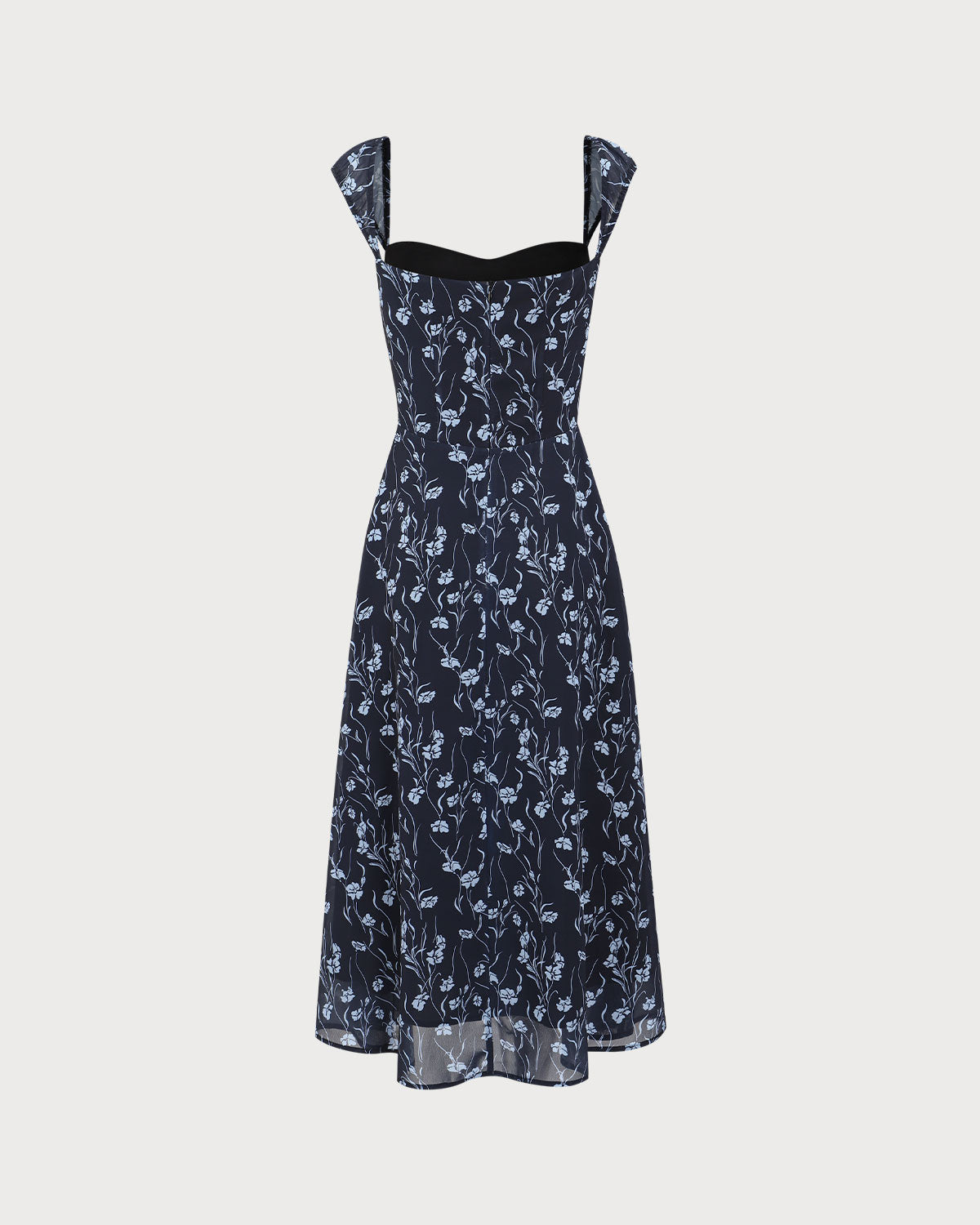 Vestido azul marino floral con escote