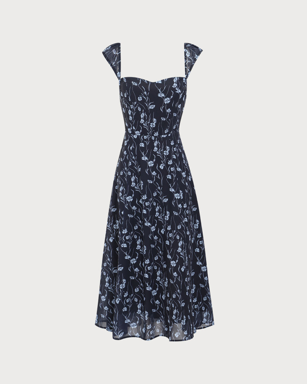 Vestido azul marino floral con escote