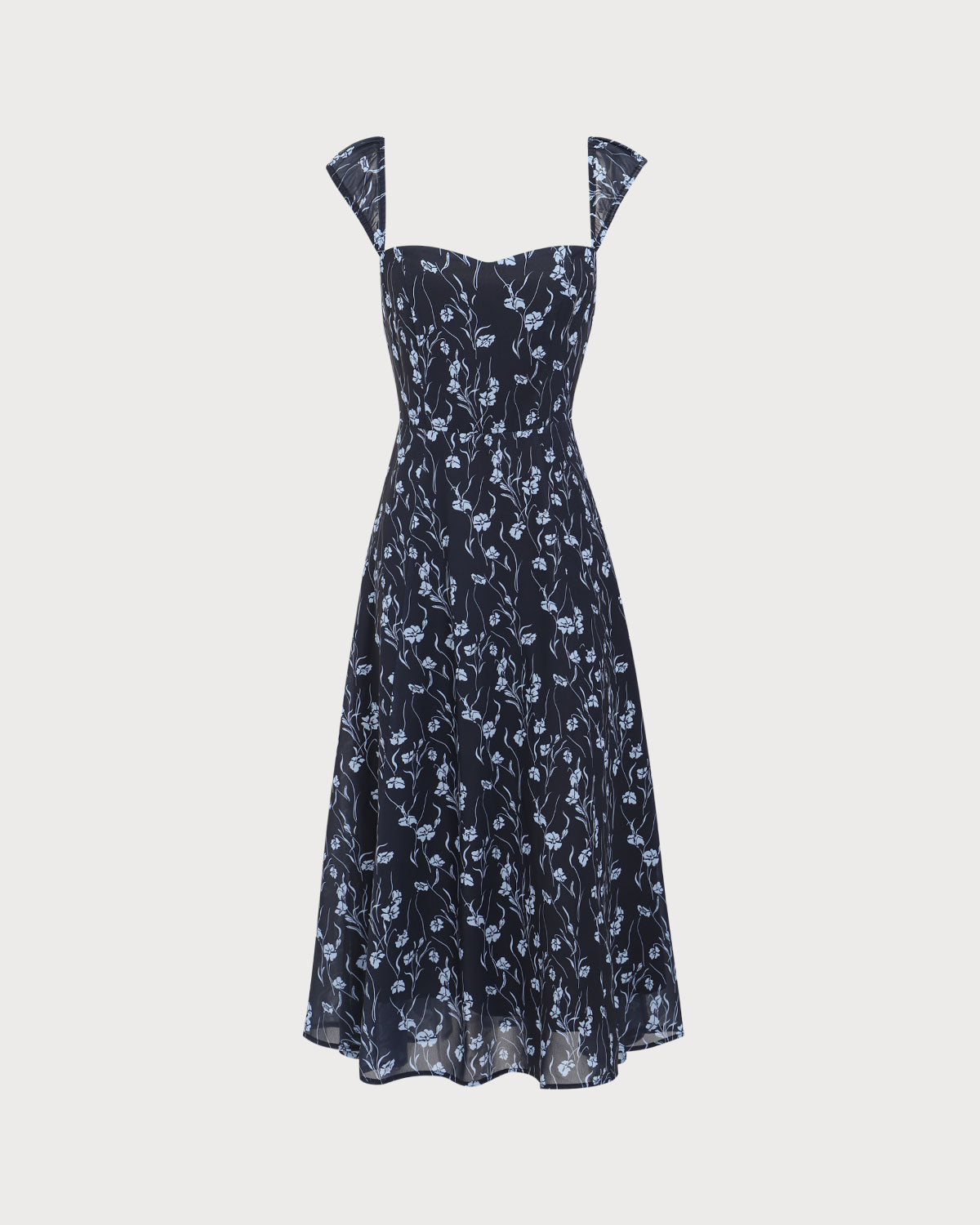 Vestido azul marino floral con escote