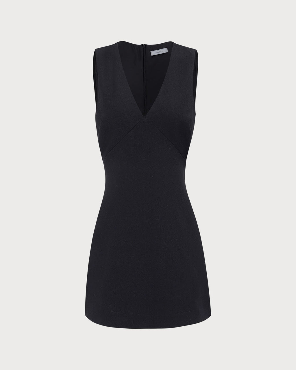Elegante vestido mini negro sin mangas con escote en V para mujer