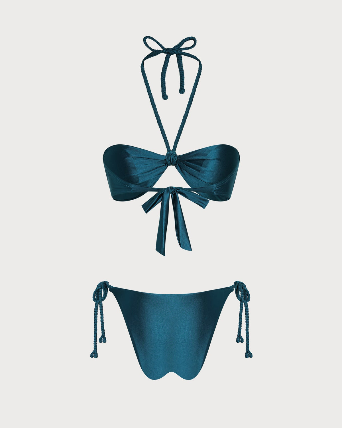 Elegante conjunto de bikini triangular verde liso con cuello halter
