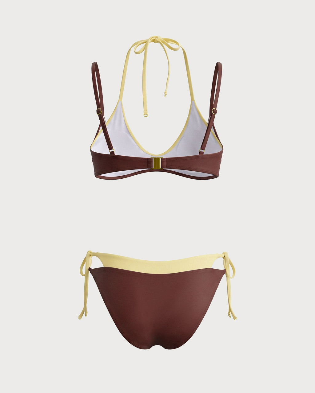 Conjunto de bikini triangular marrón con contraste