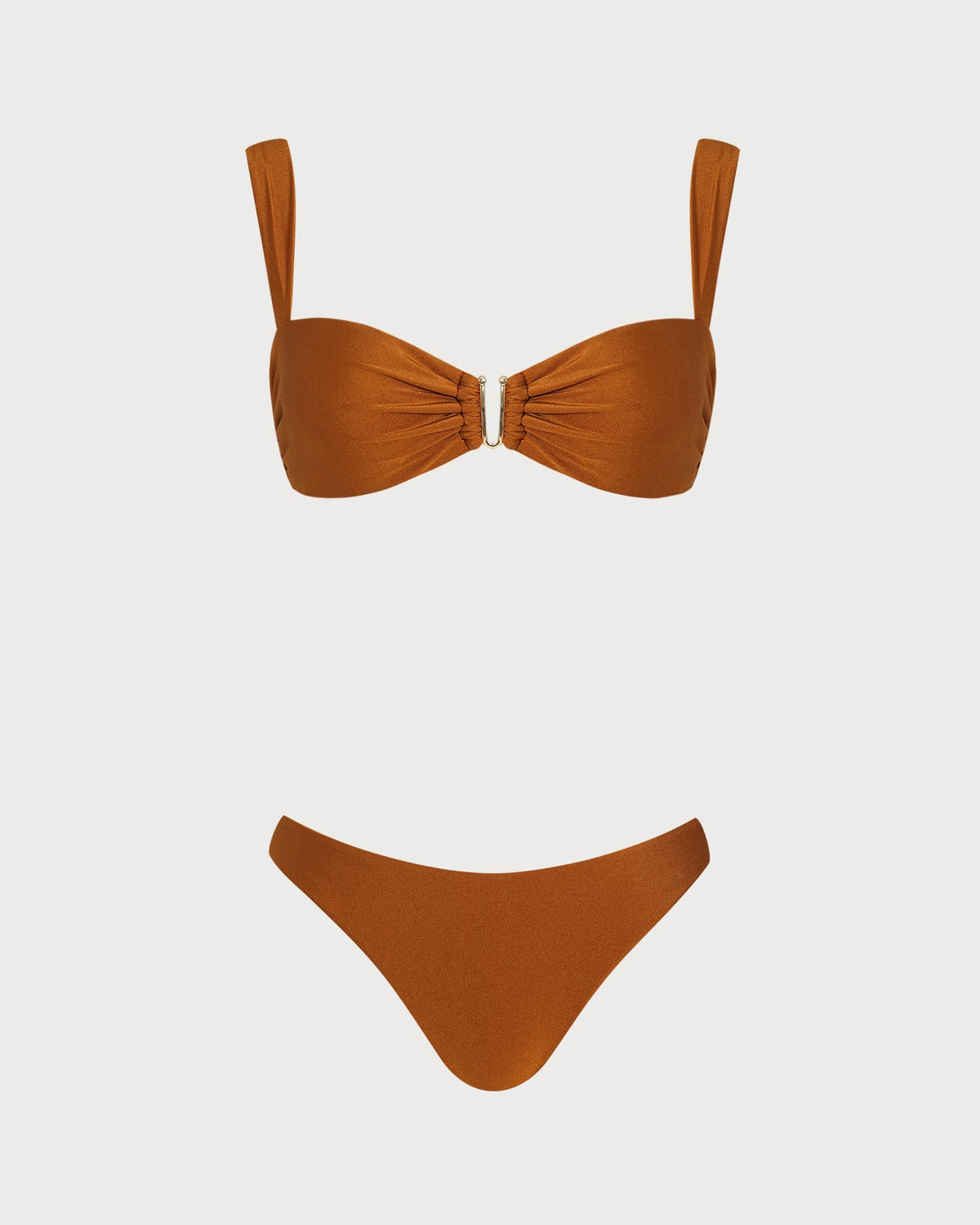 Conjunto de bikini triangular de cintura natural color caramelo