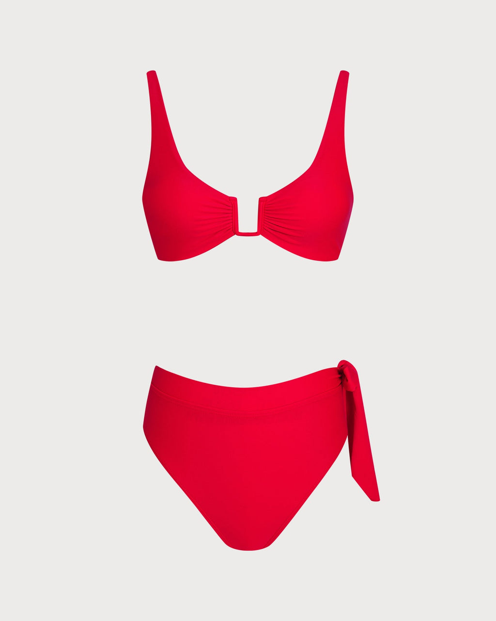 Bikini triangular rojo de cintura natural – traje de baño de dos piezas favorecedor