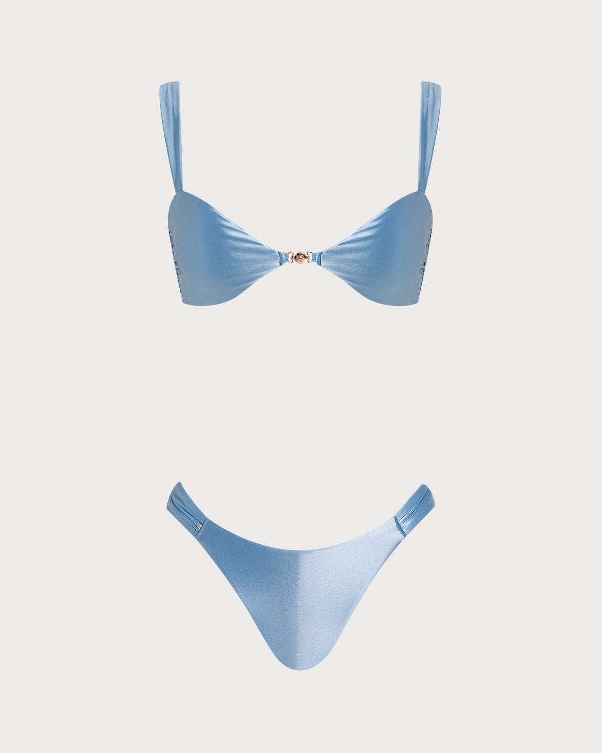 Conjunto de bikini azul triangular de elasticidad media