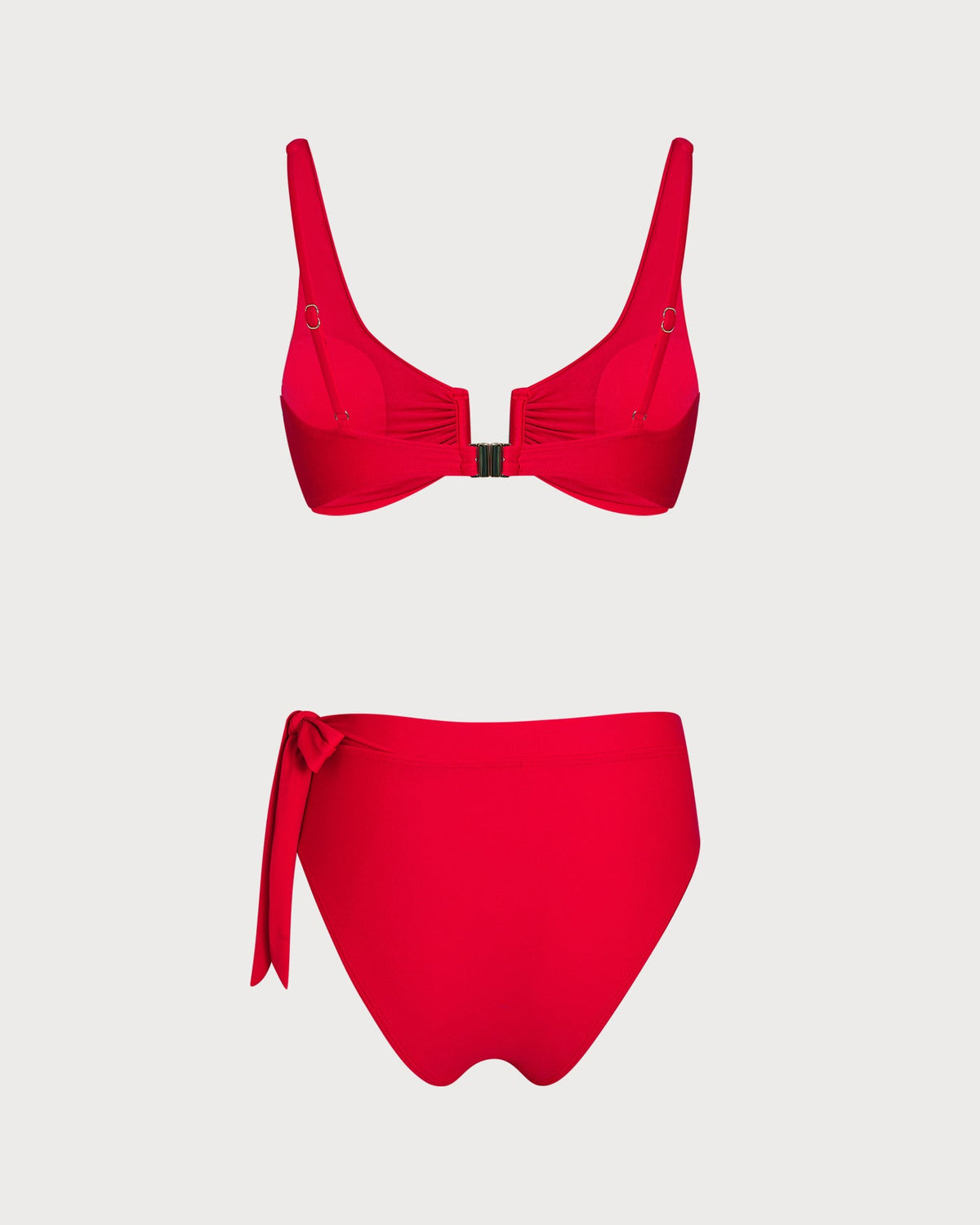 Bikini triangular rojo de cintura natural – traje de baño de dos piezas favorecedor